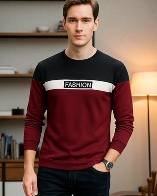 TrendShaper Printed Men Round Neck Maroon T-Shirt