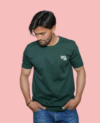 RORI Solid Men Round Neck Dark Green T-Shirt