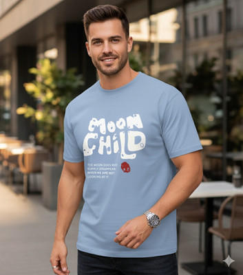 urban trees Self Design Men Round Neck Blue T-Shirt