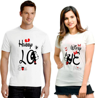 Couple Trends Graphic Print Couple Round Neck White T-Shirt