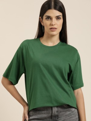 DILLINGER Solid Women Round Neck Green T-Shirt