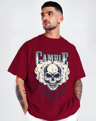 AUSK Printed Men Round Neck Maroon T-Shirt