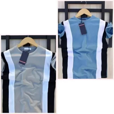 Farlucci Colorblock Men Round Neck Dark Blue, Grey T-Shirt