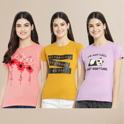 METRONAUT Printed Women Round Neck Multicolor T-Shirt