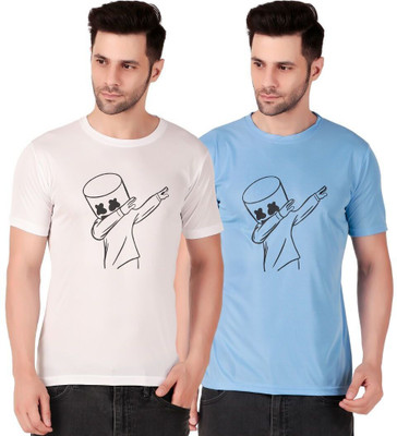 PUREHYPE Printed Men Round Neck White, Light Blue T-Shirt