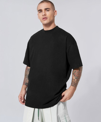 CHKOKKO Solid Men Round Neck Black T-Shirt