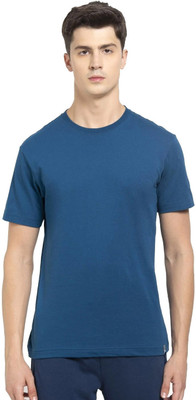 JOCKEY Solid Men Round Neck Blue T-Shirt