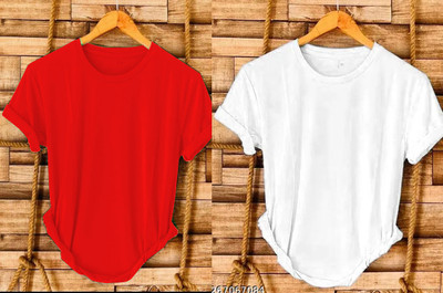 SR Fashion Solid Men Round Neck Red, White T-Shirt
