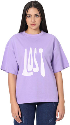 Besick Typography Women Round Neck Purple T-Shirt