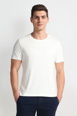 MH MOGHAHILLS Self Design Men Round Neck White T-Shirt