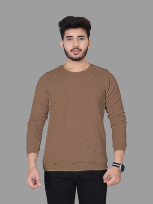 Krishna Designing Solid Men Round Neck Brown T-Shirt