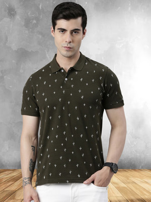 METRONAUT Printed Men Polo Neck Dark Green T-Shirt