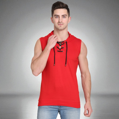 FARICON Solid Men Hooded Neck Red T-Shirt