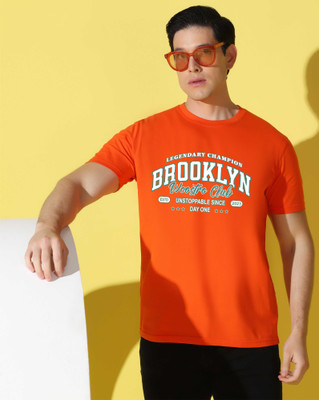 WOOSTRO Graphic Print Men Round Neck Orange T-Shirt