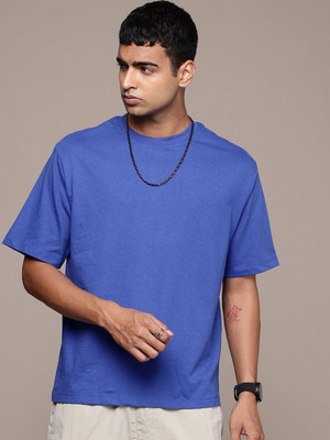 R.Code by The Roadster Life Co. Typography Men Round Neck Blue T-Shirt