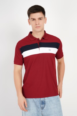 FitIn OutFit Colorblock Men Polo Neck Maroon T-Shirt