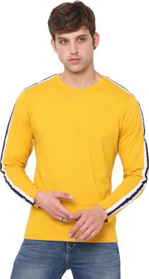 Hella Fashions Striped Men Round Neck Yellow T-Shirt