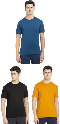 JOCKEY Solid Men Round Neck Black, Yellow, Blue T-Shirt