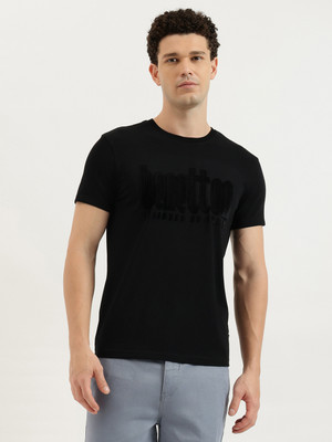 United Colors of Benetton Self Design Men Round Neck Black T-Shirt