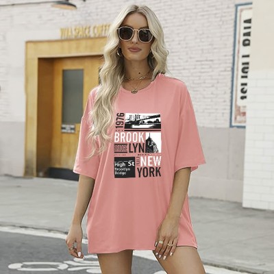 Calm Down Printed, Typography Women Round Neck Pink T-Shirt