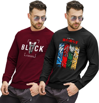 Rawmen Printed Men Round Neck Maroon, Black T-Shirt