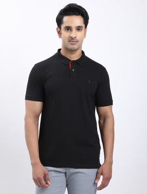 INDIAN TERRAIN Solid Men Polo Neck Black T-Shirt