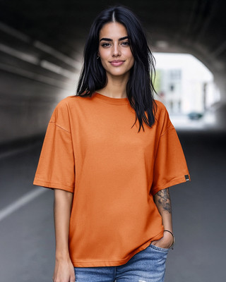 BEWAKOOF Solid Women Round Neck Orange T-Shirt