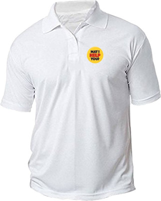 PrintHolic Solid Men Polo Neck White T-Shirt