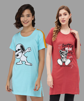 SYDNEY HILLS Printed Women Round Neck Red, Light Blue T-Shirt
