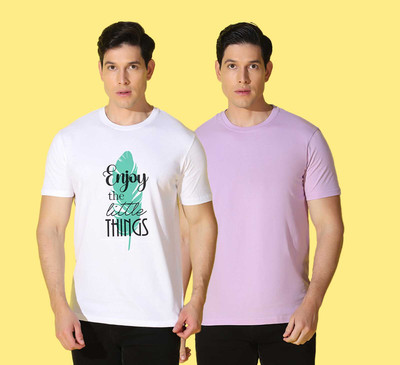 WOOSTRO Typography, Solid Men Round Neck White, Pink T-Shirt