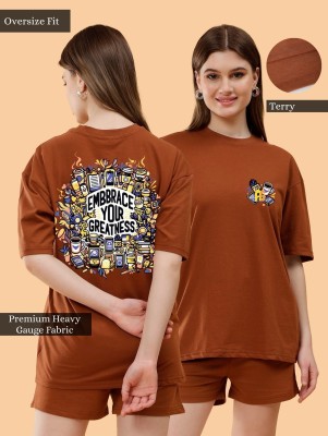 wildborn Graphic Print Women Round Neck Brown T-Shirt