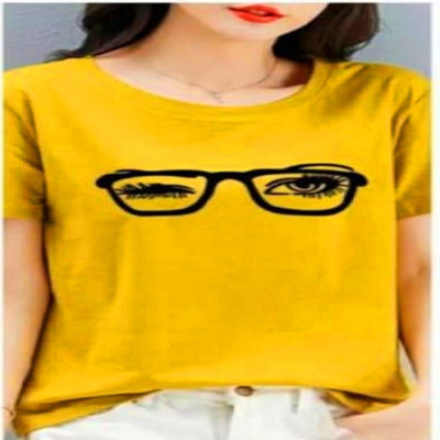 EJIS Printed Women Round Neck Yellow T-Shirt