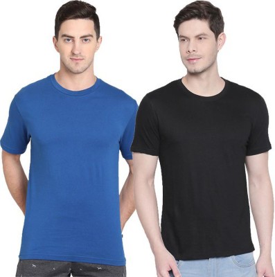 Organic Chics Solid Men Round Neck Blue, Black T-Shirt