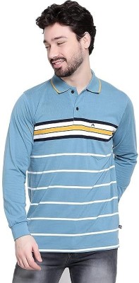 Viky fashion hub Striped Men Polo Neck Blue T-Shirt