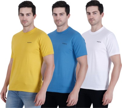 GSX FASHION Solid Men Round Neck Blue, Yellow, Black T-Shirt