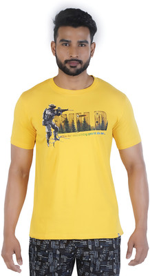 COLORS by Rupa Frontline Graphic Print Men Round Neck Yellow T-Shirt
