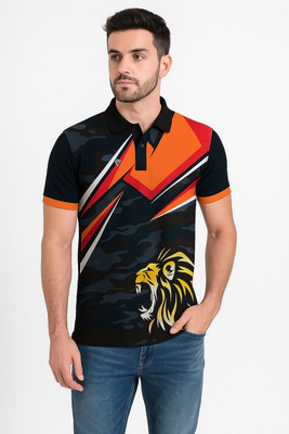 BEELLO STYLE Graphic Print Men Polo Neck Black T-Shirt
