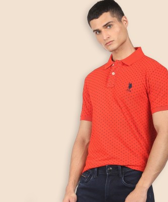 U.S. POLO ASSN. Printed Men Polo Neck Orange T-Shirt