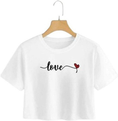Everfab Printed Women Round Neck White T-Shirt