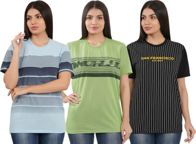 HouseOfCommon Printed Women Round Neck Multicolor T-Shirt