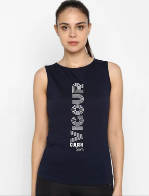SPOWEARY Typography Women Round Neck Navy Blue T-Shirt