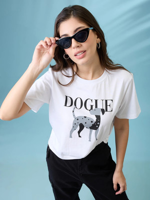 Globus Graphic Print Women Round Neck White T-Shirt