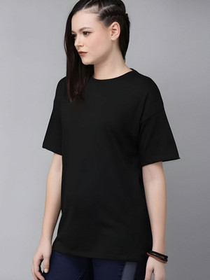 Dressberry Printed Women Round Neck Black T-Shirt