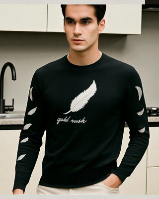 Autna Printed Men Round Neck Black T-Shirt