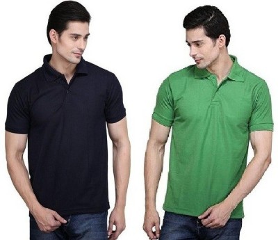 SHATMUS Solid Men Polo Neck Green, Black T-Shirt