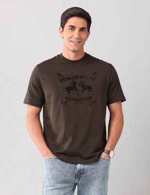 U.S. POLO ASSN. Graphic Print Men Round Neck Brown T-Shirt