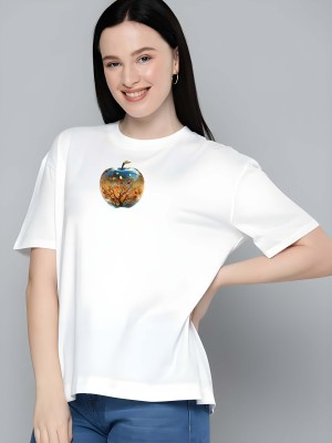 Kaido Self Design Women Round Neck White T-Shirt