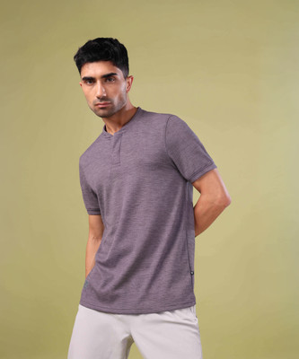 TECHNOSPORT Solid Men Crew Neck Purple T-Shirt