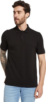 Octave Solid Men Polo Neck Black T-Shirt