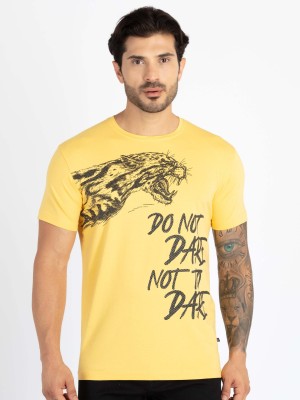 Status Quo Printed, Typography Men Round Neck Yellow T-Shirt